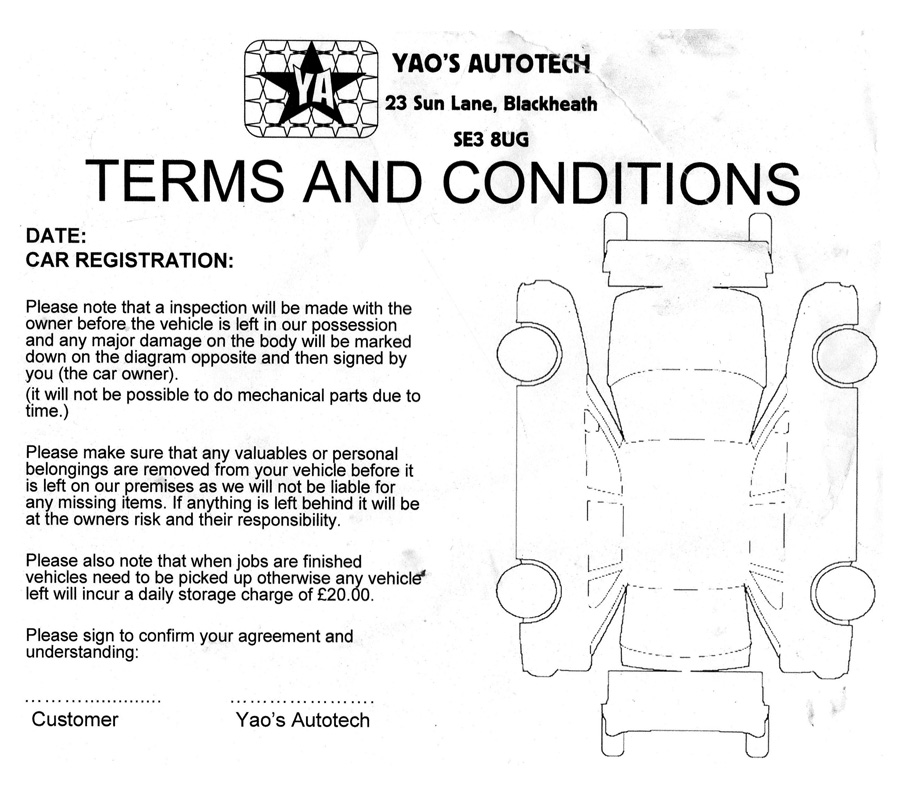 Our Terms Conditions Yao s Auto Technician Car Repairs And Parts